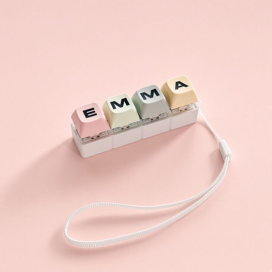 Esimerkki 4-näppäimen clickeristä värikkäillä näppäimillä ja rannehihnalla